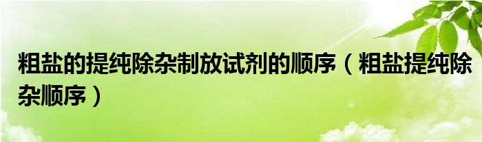 粗盐的提纯除杂制放试剂的顺序（粗盐提纯除杂顺序）