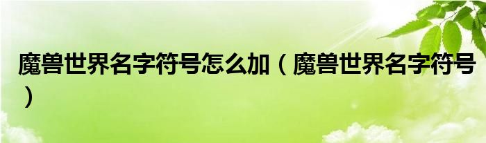 魔兽世界名字符号怎么加（魔兽世界名字符号）