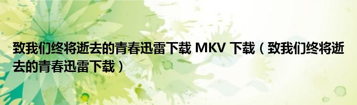 致我们终将逝去的青春迅雷下载 MKV 下载（致我们终将逝去的青春迅雷下载）