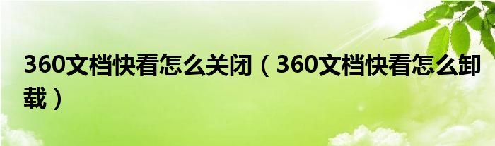 360文档快看怎么关闭（360文档快看怎么卸载）