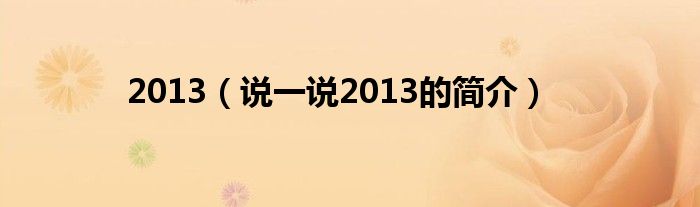 2013（说一说2013的简介）