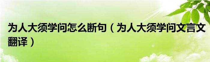 为人大须学问怎么断句（为人大须学问文言文翻译）