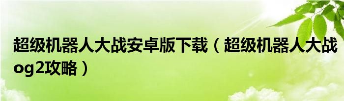 超级机器人大战安卓版下载（超级机器人大战og2攻略）