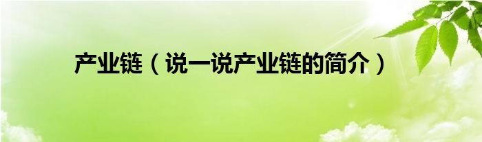 产业链（说一说产业链的简介）