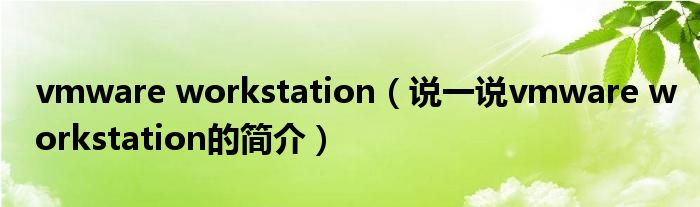 vmware workstation（说一说vmware workstation的简介）