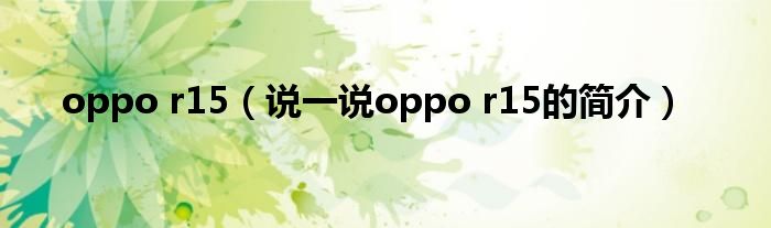 oppo r15（说一说oppo r15的简介）