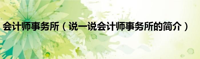 会计师事务所（说一说会计师事务所的简介）