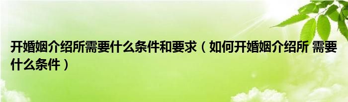 开婚姻介绍所需要什么条件和要求（如何开婚姻介绍所 需要什么条件）