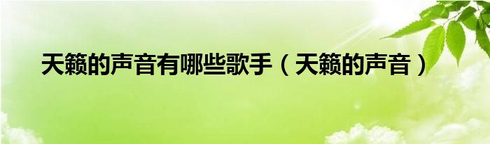 天籁的声音有哪些歌手（天籁的声音）