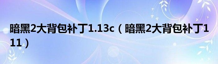 暗黑2大背包补丁1.13c（暗黑2大背包补丁1 11）