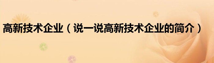 高新技术企业（说一说高新技术企业的简介）