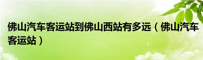 佛山汽车客运站到佛山西站有多远（佛山汽车客运站）