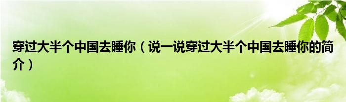 穿过大半个中国去睡你（说一说穿过大半个中国去睡你的简介）