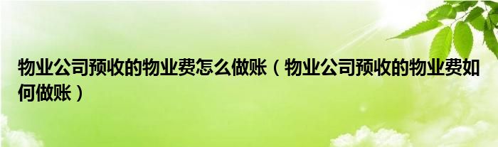 物业公司预收的物业费怎么做账（物业公司预收的物业费如何做账）