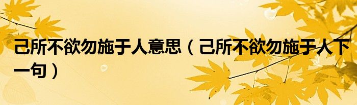 己所不欲勿施于人意思（己所不欲勿施于人下一句）