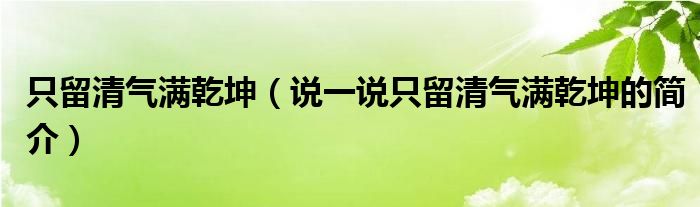 只留清气满乾坤（说一说只留清气满乾坤的简介）