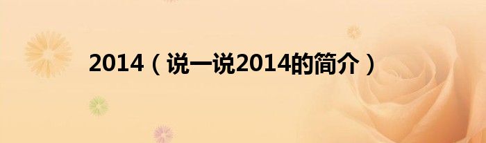 2014（说一说2014的简介）