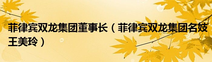 菲律宾双龙集团董事长（菲律宾双龙集团名妓王美玲）