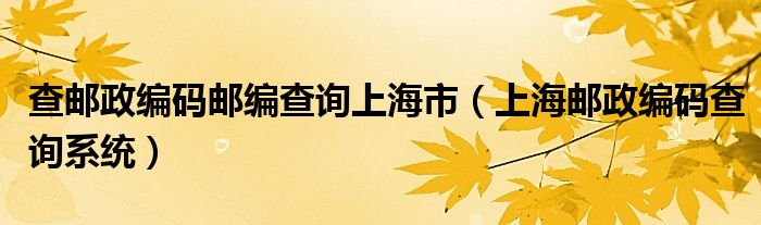 查邮政编码邮编查询上海市（上海邮政编码查询系统）