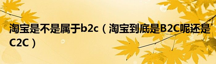 淘宝是不是属于b2c（淘宝到底是B2C呢还是C2C）