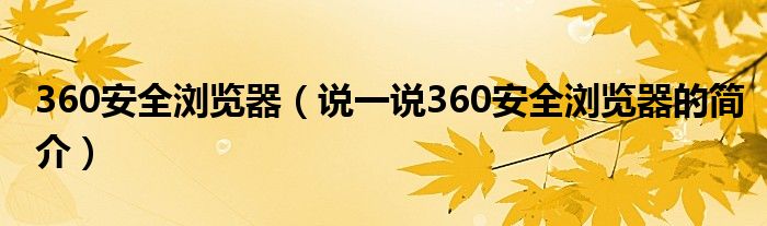 360安全浏览器（说一说360安全浏览器的简介）