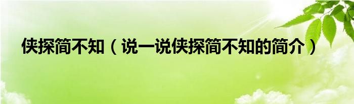 侠探简不知（说一说侠探简不知的简介）