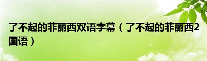 了不起的菲丽西双语字幕（了不起的菲丽西2 国语）