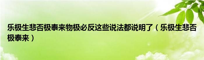 乐极生悲否极泰来物极必反这些说法都说明了（乐极生悲否极泰来）