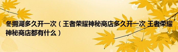 冬拥湖多久开一次（王者荣耀神秘商店多久开一次 王者荣耀神秘商店都有什么）