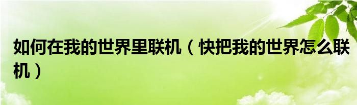 如何在我的世界里联机（快把我的世界怎么联机）