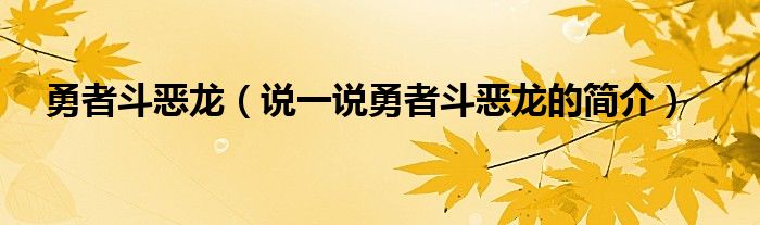 勇者斗恶龙（说一说勇者斗恶龙的简介）