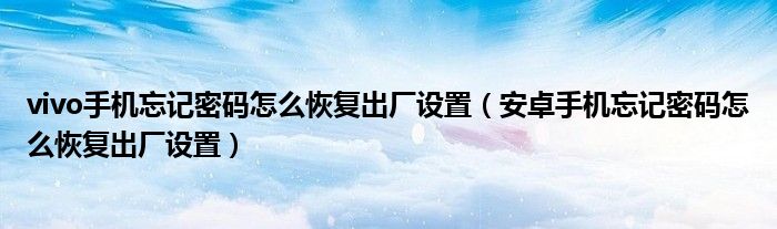 vivo手机忘记密码怎么恢复出厂设置（安卓手机忘记密码怎么恢复出厂设置）