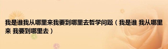 我是谁我从哪里来我要到哪里去哲学问题（我是谁 我从哪里来 我要到哪里去）