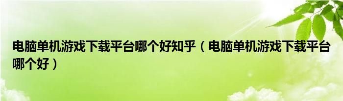 电脑单机游戏下载平台哪个好知乎（电脑单机游戏下载平台哪个好）