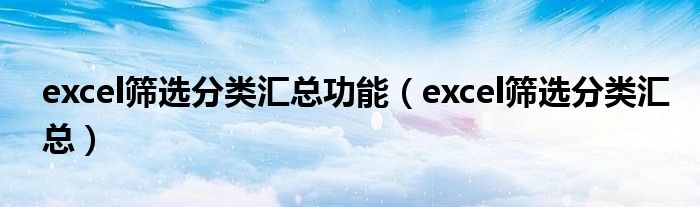 excel筛选分类汇总功能（excel筛选分类汇总）