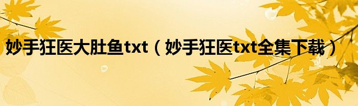 妙手狂医大肚鱼txt（妙手狂医txt全集下载）