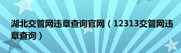 湖北交管网违章查询官网（12313交管网违章查询）