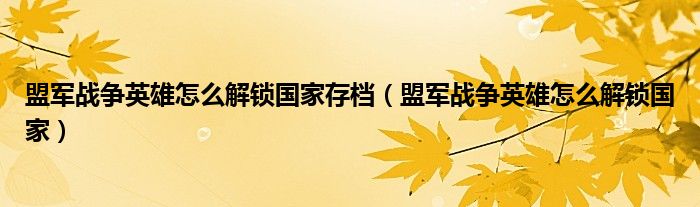 盟军战争英雄怎么解锁国家存档（盟军战争英雄怎么解锁国家）