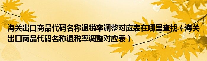 海关出口商品代码名称退税率调整对应表在哪里查找（海关出口商品代码名称退税率调整对应表）