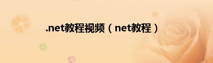 .net教程视频（net教程）