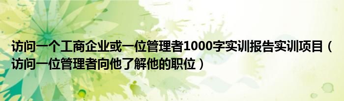 访问一个工商企业或一位管理者1000字实训报告实训项目（访问一位管理者向他了解他的职位）