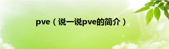 pve（说一说pve的简介）