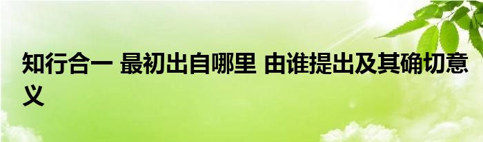 知行合一 最初出自哪里 由谁提出及其确切意义