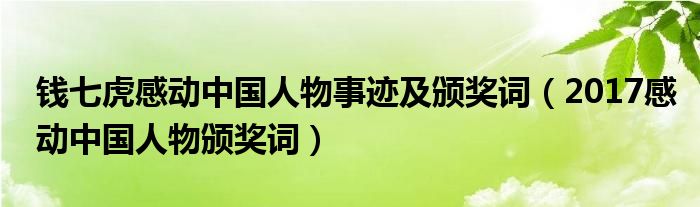 钱七虎感动中国人物事迹及颁奖词（2017感动中国人物颁奖词）