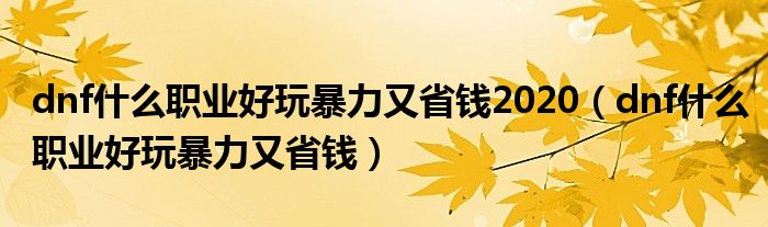 dnf什么职业好玩暴力又省钱2020（dnf什么职业好玩暴力又省钱）