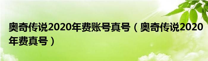 奥奇传说2020年费账号真号（奥奇传说2020年费真号）