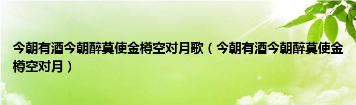 今朝有酒今朝醉莫使金樽空对月歌（今朝有酒今朝醉莫使金樽空对月）