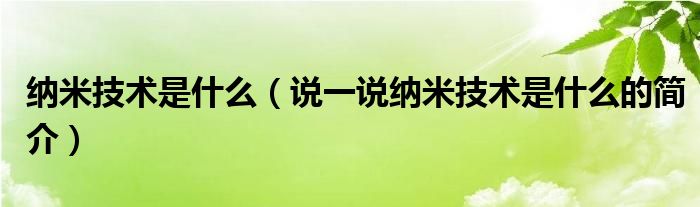 纳米技术是什么（说一说纳米技术是什么的简介）