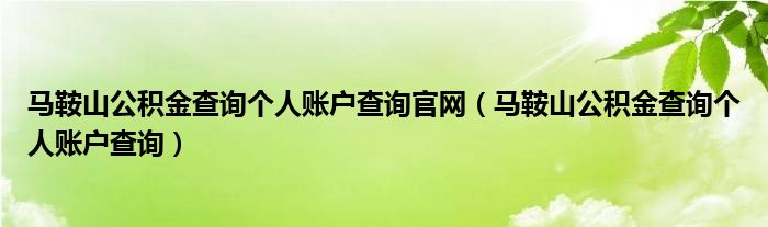 马鞍山公积金查询个人账户查询官网（马鞍山公积金查询个人账户查询）