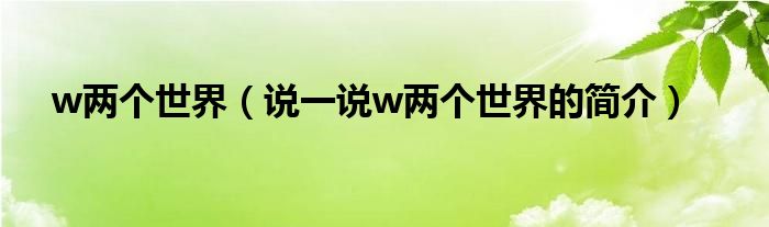 w两个世界（说一说w两个世界的简介）